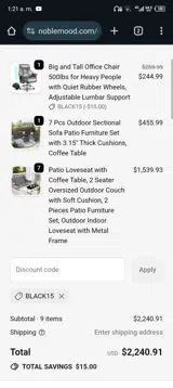 Black15 coupon verification screenshot