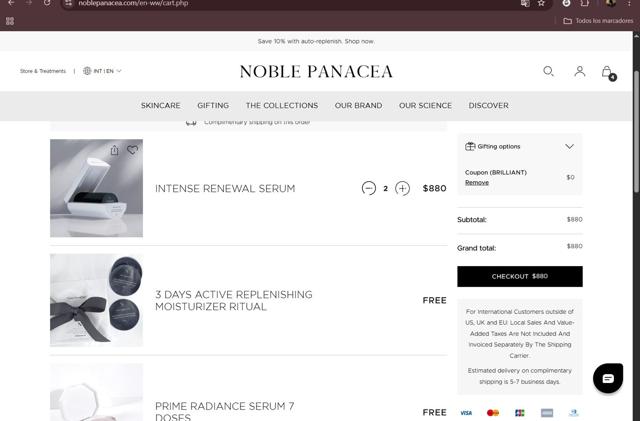 Noble Panacea checkout page showing Noble Panacea promo code box | Screenshot taken by SimplyCodes community member on Jul 3, 2025