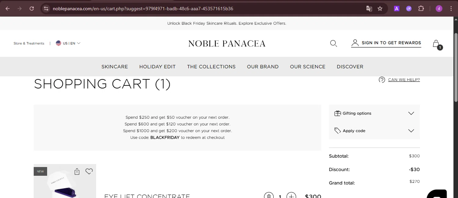 Noble Panacea promo code screenshot showing code SIMPLY30 applied at Noble Panacea checkout page. Uploaded by SimplyCodes community member PennyTiger4891 on Nov 25, 2025
