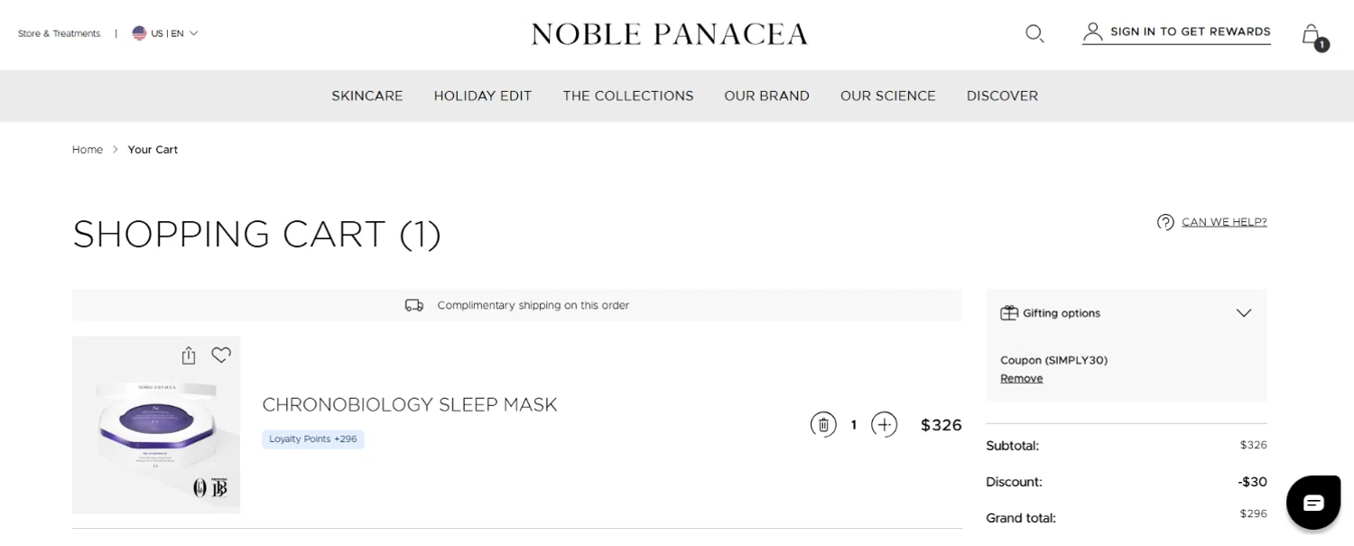 Noble Panacea promo code screenshot showing code SIMPLY30 applied at Noble Panacea checkout page. Uploaded by SimplyCodes community member angelavidal on Nov 15, 2025