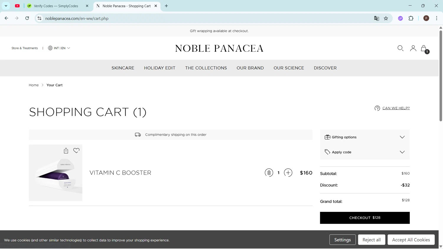 Noble Panacea promo code screenshot showing code BF2025 applied at Noble Panacea checkout page. Uploaded by SimplyCodes community member ShrewdPro2243 on Nov 18, 2025