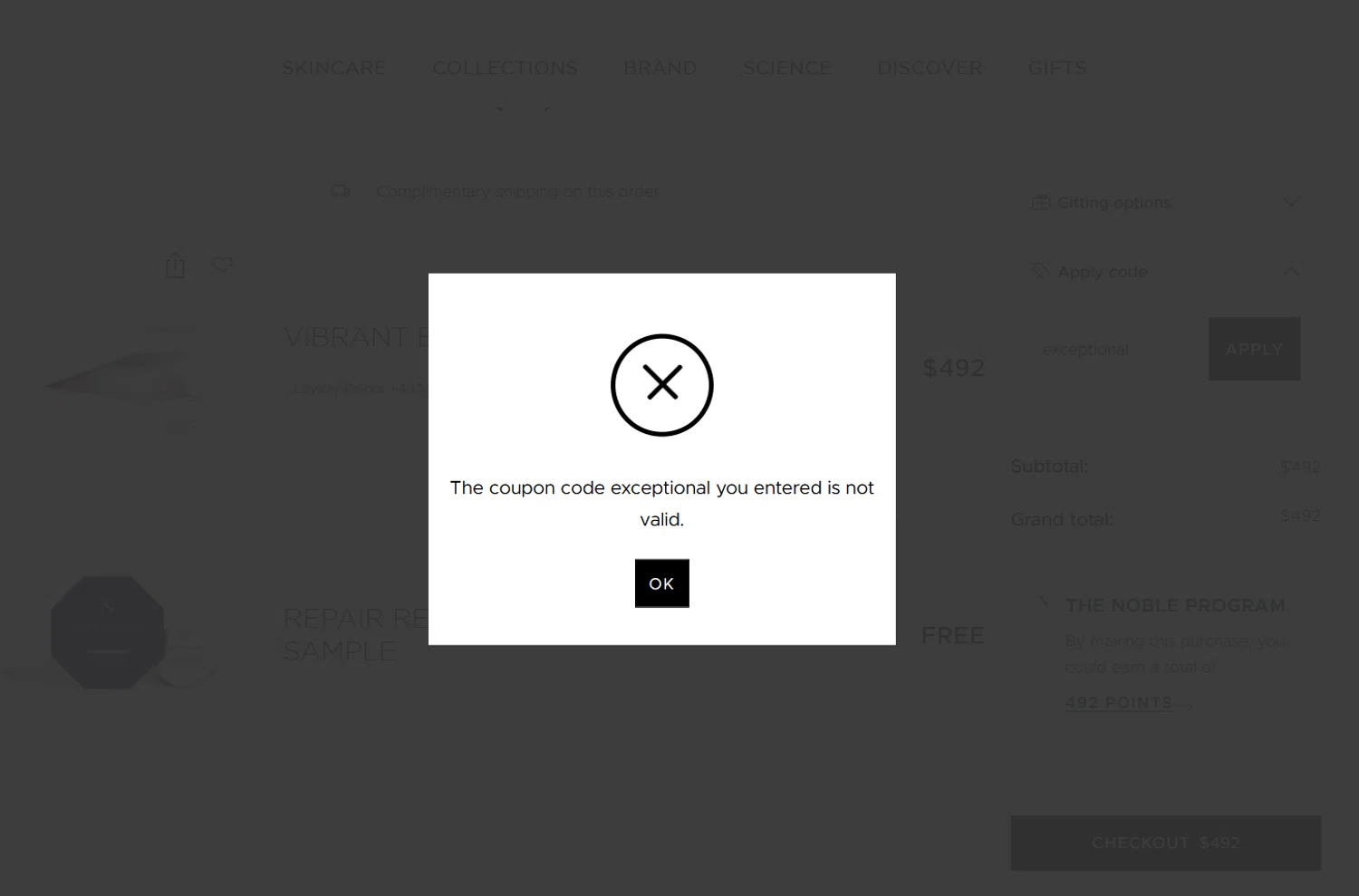 Noble Panacea promo code screenshot showing code exceptional applied at Noble Panacea checkout page. Uploaded by SimplyCodes community member Billyyou on Feb 27, 2026