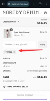 BD30 coupon verification screenshot