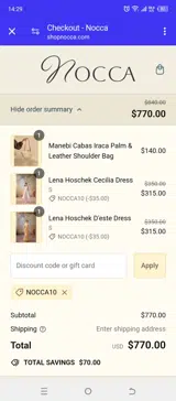 NOCCA10 coupon verification screenshot