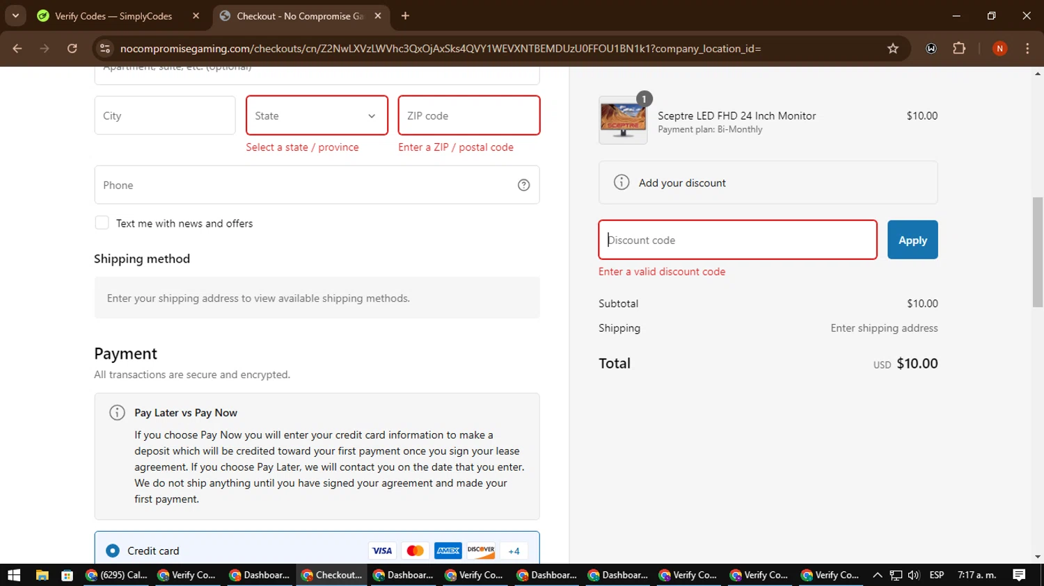 No Compromise Gaming discount code screenshot showing code THANKYOU applied at No Compromise Gaming checkout page. Uploaded by SimplyCodes community member MagnificentScout194 on Feb 4, 2025