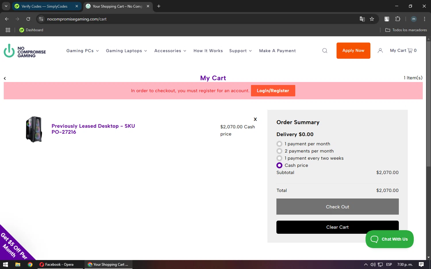 No Compromise Gaming discount code screenshot showing code TAKE10 applied at No Compromise Gaming checkout page. Uploaded by SimplyCodes community member CoinHunter3841 on Mar 1, 2025