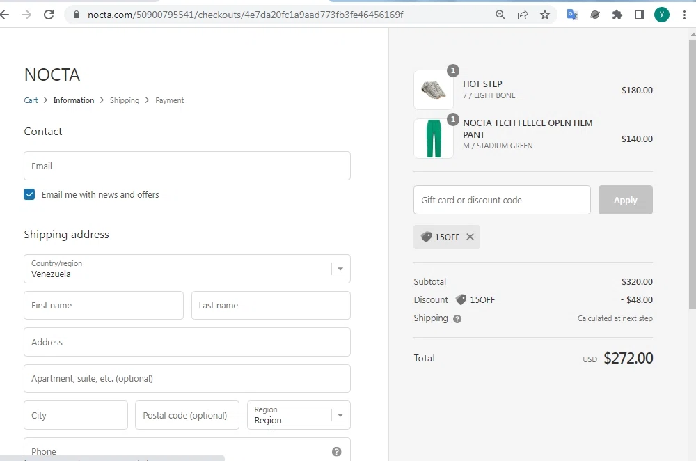 Nocta checkout page showing Nocta promo code box | Screenshot taken by SimplyCodes community member on Aug 25, 2023
