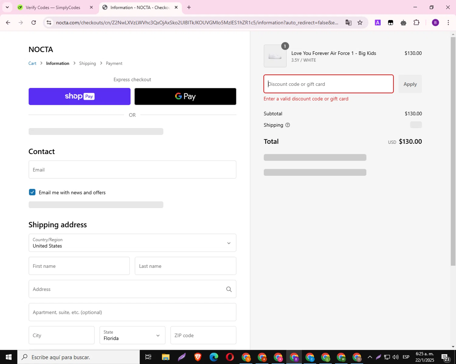 Nocta promo code screenshot showing code 15OFF applied at Nocta checkout page. Uploaded by SimplyCodes community member RebateAdmiral6687 on Jan 22, 2025