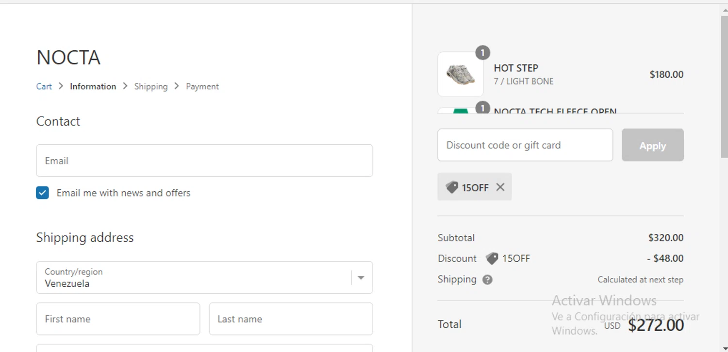 Nocta checkout page showing Nocta promo code box | Screenshot taken by SimplyCodes community member on Sep 16, 2023