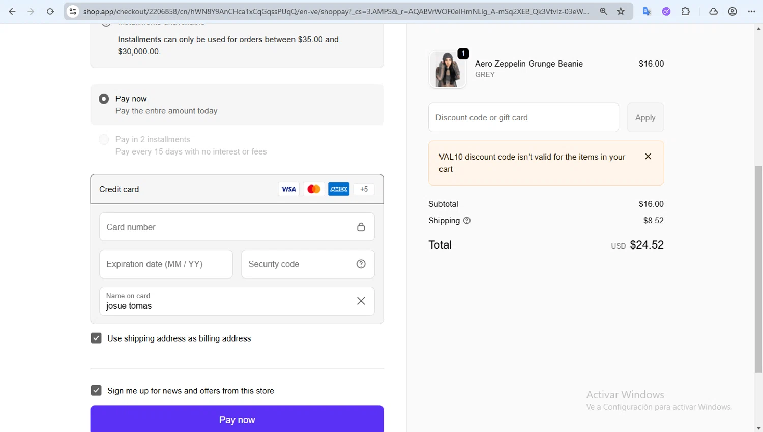 Noctex checkout page showing Noctex discount code box | Screenshot taken by SimplyCodes community member on Feb 8, 2026