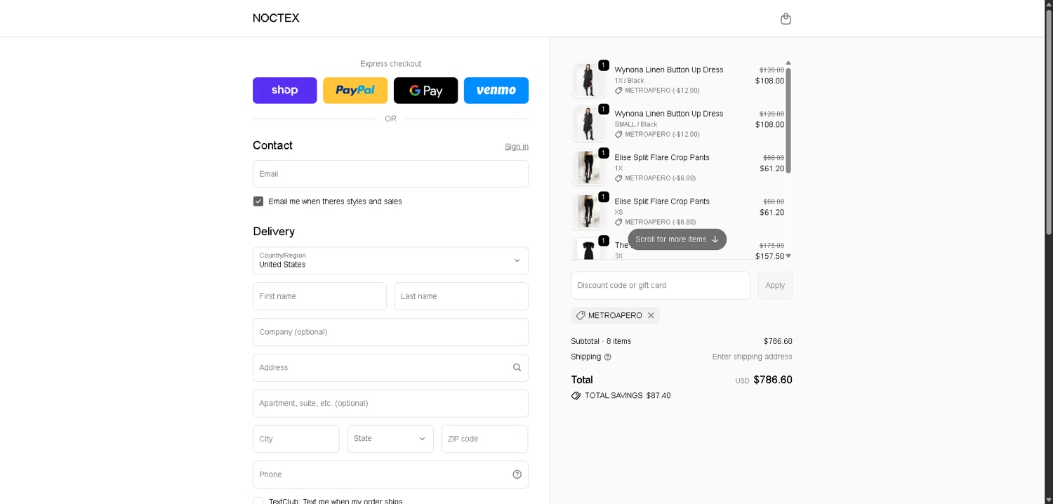 Noctex checkout page showing Noctex discount code box | Screenshot taken by SimplyCodes community member on Jan 30, 2026