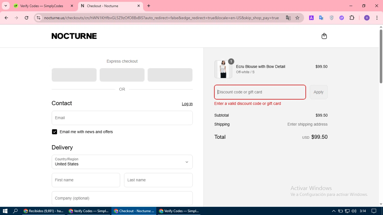 Nocturne discount code screenshot showing code NET50%OFF applied at Nocturne checkout page. Uploaded by SimplyCodes community member olivermedina on Aug 2, 2025