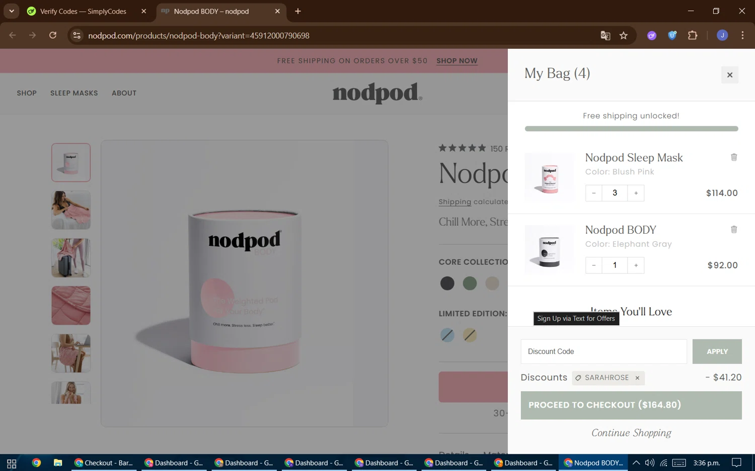 Nodpod checkout page showing Nodpod discount code box | Screenshot taken by SimplyCodes community member on Feb 6, 2026