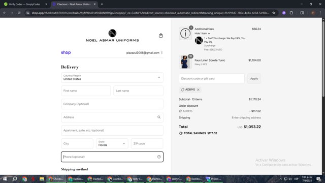 Noel Asmar Uniforms checkout page showing Noel Asmar Uniforms discount code box | Screenshot taken by SimplyCodes community member on Sep 7, 2025