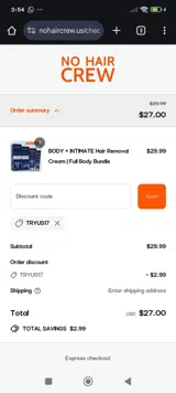 No Hair Crew US coupon verification screenshot