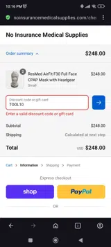 No Insurance Medical Supplies coupon verification screenshot