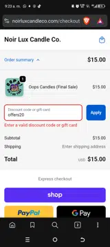 offers20 coupon verification screenshot