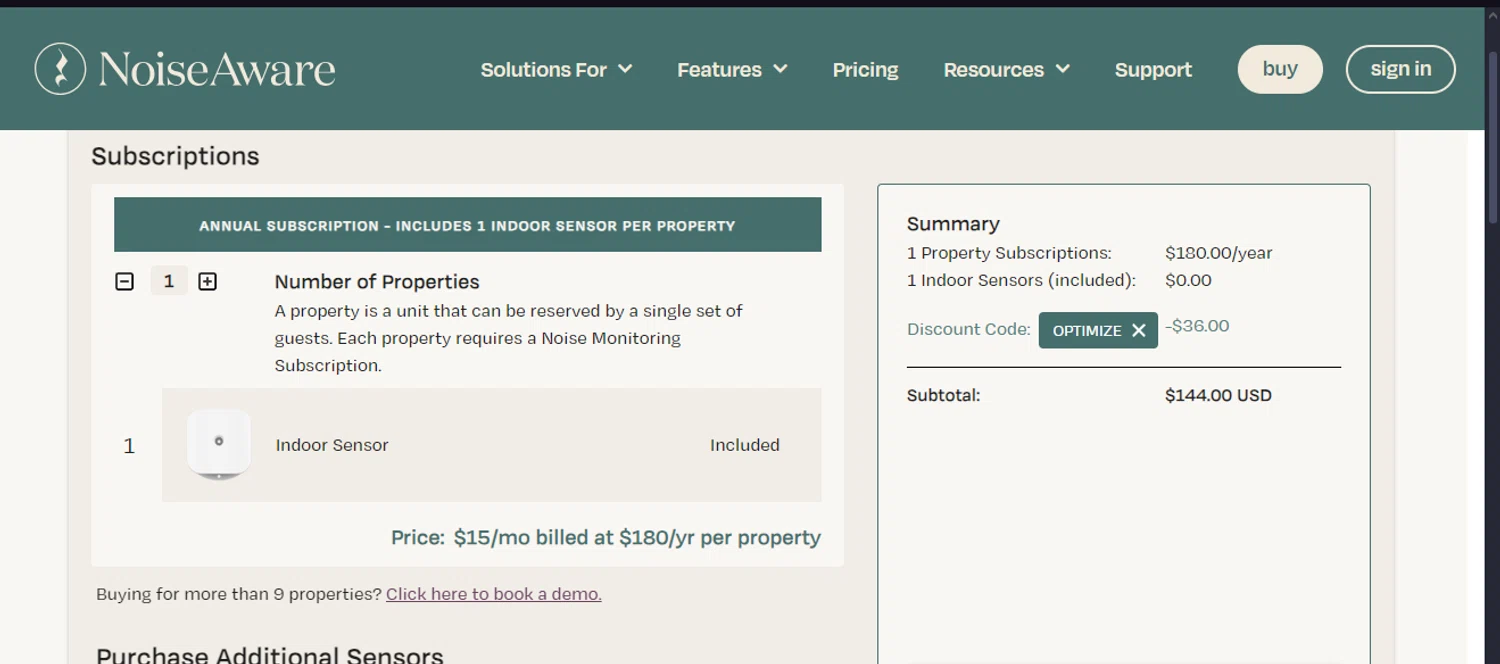 NoiseAware coupon code screenshot showing code OPTIMIZE applied at NoiseAware checkout page. Uploaded by SimplyCodes community member Irelia on Jan 11, 2025
