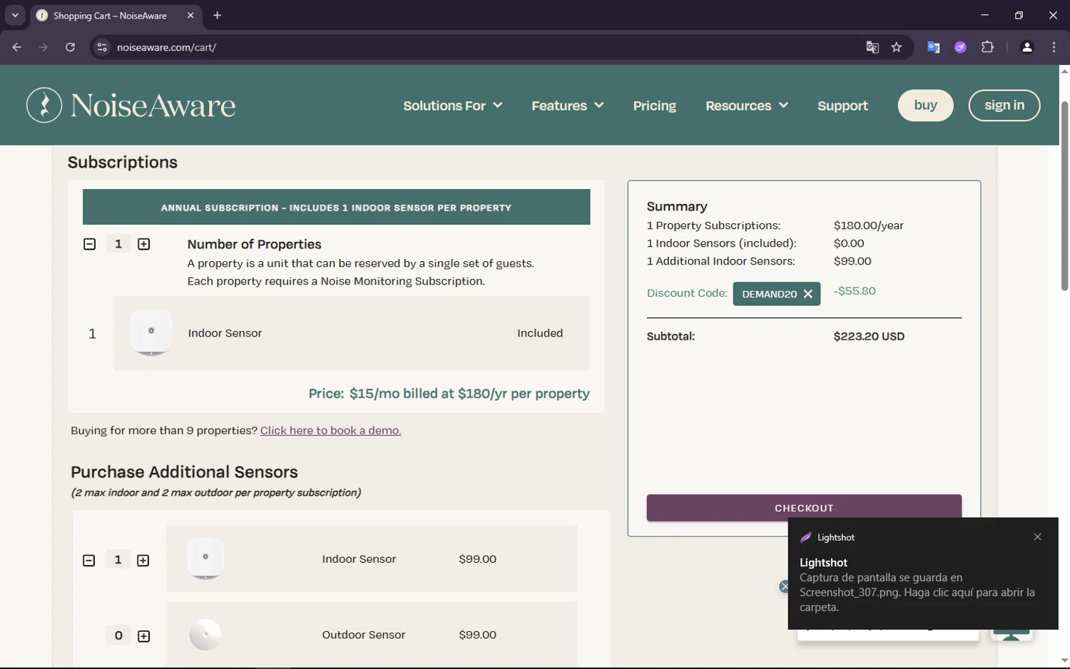 NoiseAware checkout page showing NoiseAware coupon code box | Screenshot taken by SimplyCodes community member on Jun 6, 2025