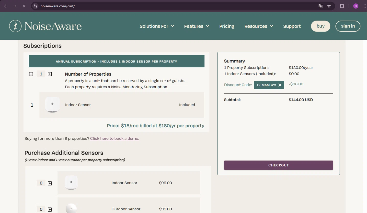 NoiseAware coupon code screenshot showing code DEMAND20 applied at NoiseAware checkout page. Uploaded by SimplyCodes community member oder007 on Aug 3, 2025
