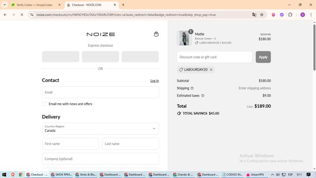 Noize checkout page showing Noize discount code box | Screenshot taken by SimplyCodes community member on Sep 3, 2025