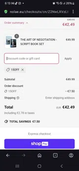 15off coupon verification screenshot