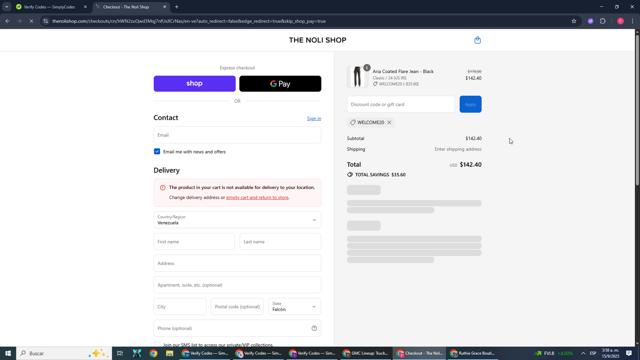 Noli Yoga checkout page showing Noli Yoga promo code box | Screenshot taken by SimplyCodes community member on Sep 15, 2025
