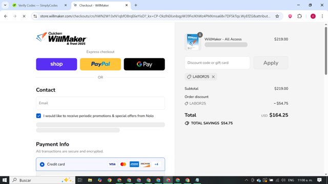 Nolo checkout page showing Nolo discount code box | Screenshot taken by SimplyCodes community member on Sep 2, 2025