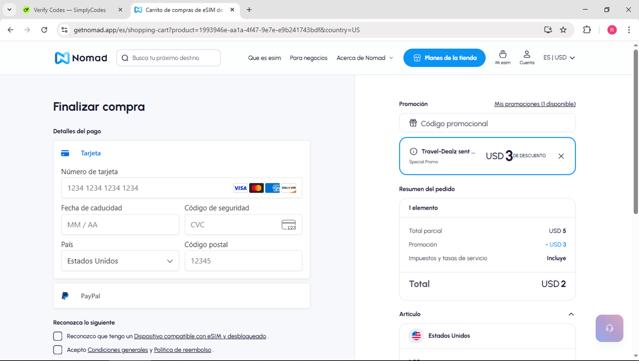 Nomad App checkout page showing Nomad App promo code box | Screenshot taken by SimplyCodes community member on Sep 13, 2025