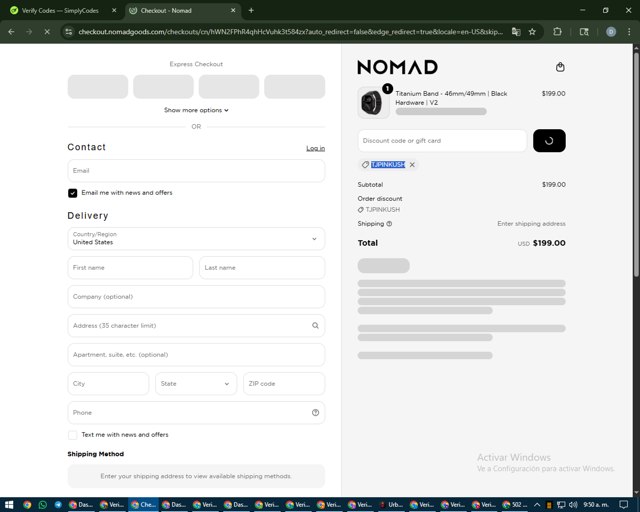 Nomad Goods checkout page showing Nomad Goods discount code box | Screenshot taken by SimplyCodes community member on Aug 26, 2025