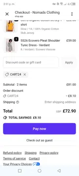 Nomads Clothing coupon verification screenshot
