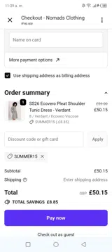 Nomads Clothing coupon verification screenshot