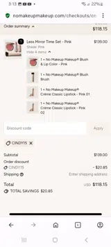 No Makeup Makeup coupon verification screenshot