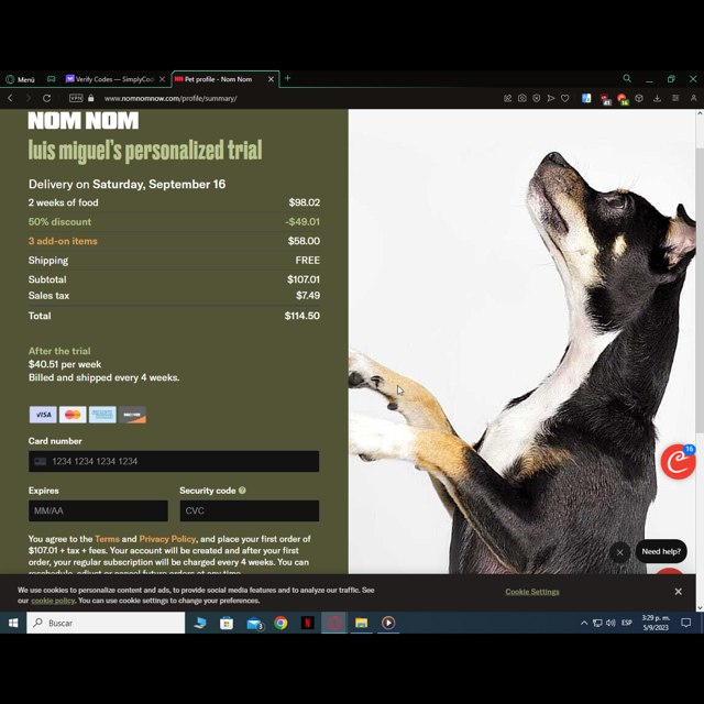 NomNomNow checkout page showing NomNomNow promo code box | Screenshot taken by SimplyCodes community member on Sep 5, 2023