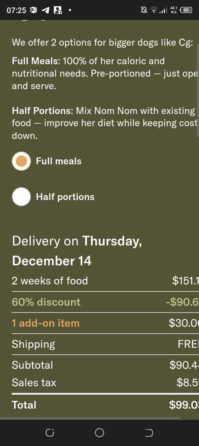 NomNomNow checkout page showing NomNomNow promo code box | Screenshot taken by SimplyCodes community member on Dec 9, 2023
