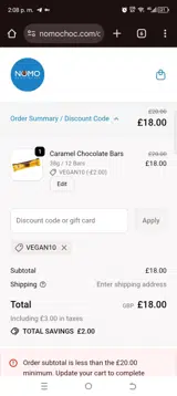 Vegan10 coupon verification screenshot