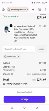 No More Green coupon verification screenshot