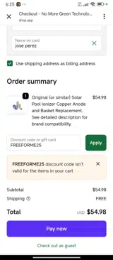 No More Green coupon verification screenshot