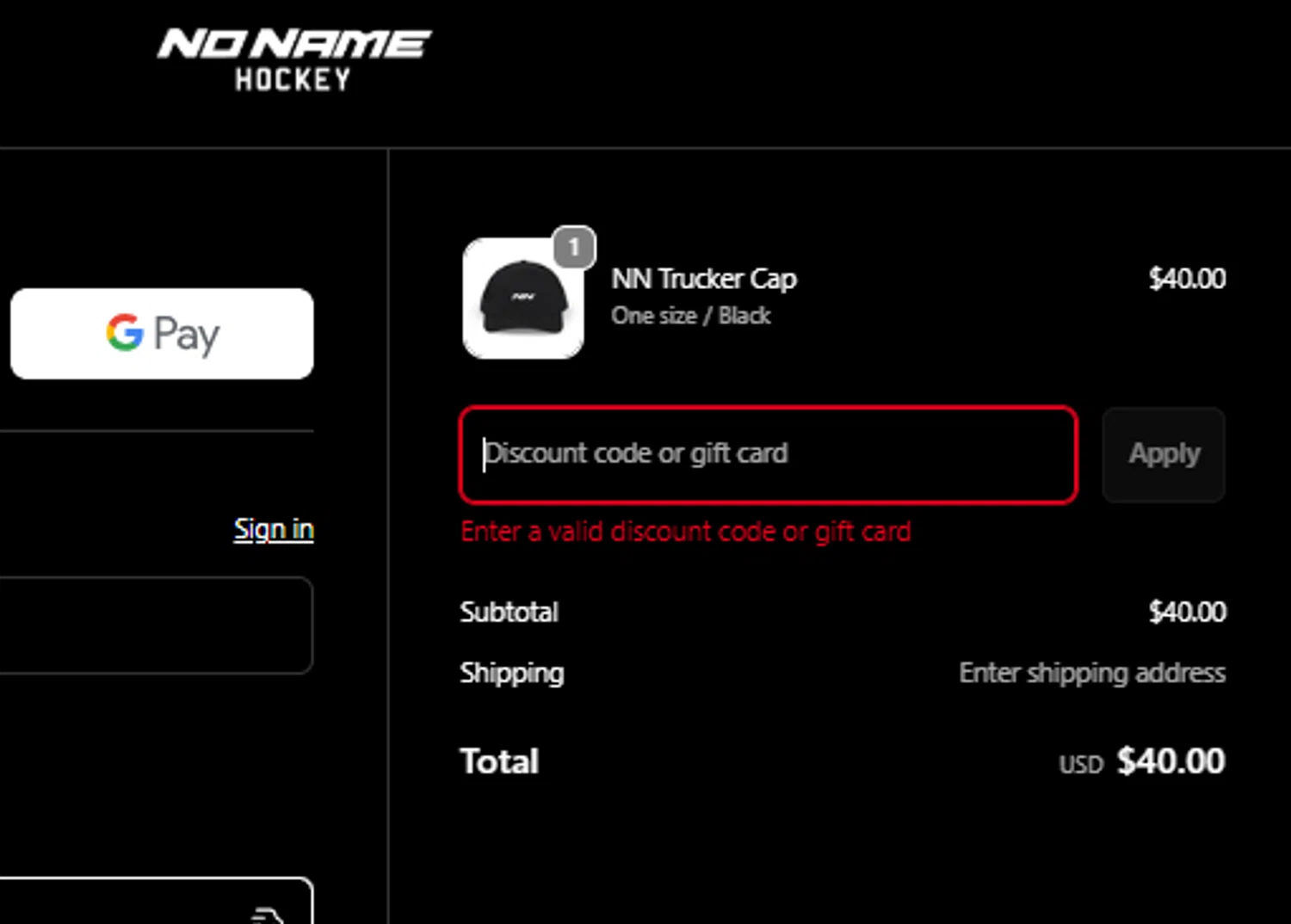 No Name Hockey promo code screenshot showing code JONATHANTHBERGE applied at No Name Hockey checkout page. Uploaded by SimplyCodes community member CouponLion324 on Sep 19, 2025