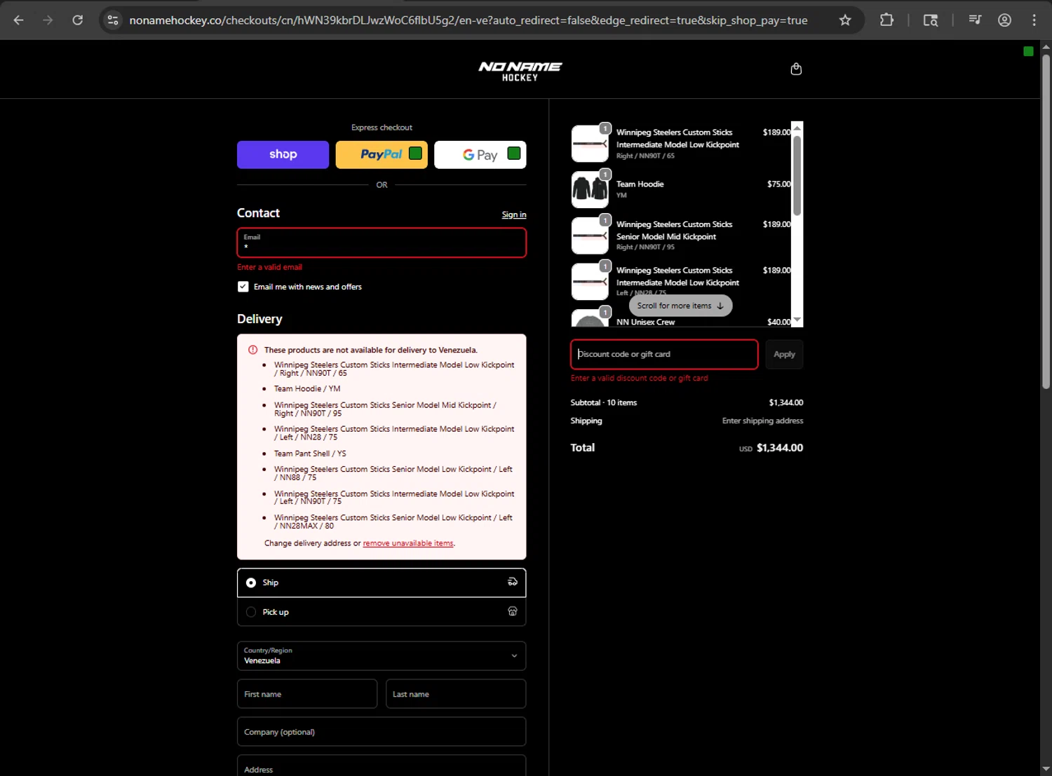 No Name Hockey promo code screenshot showing code JONATHANTHBERGE applied at No Name Hockey checkout page. Uploaded by SimplyCodes community member RayliMC on Sep 19, 2025