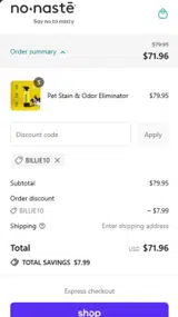 BILLIE10 coupon verification screenshot