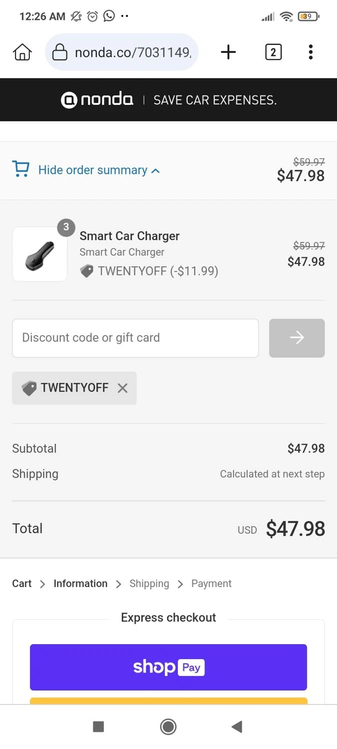 where to use Nonda promo code box