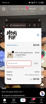 SHROOM10 coupon verification screenshot
