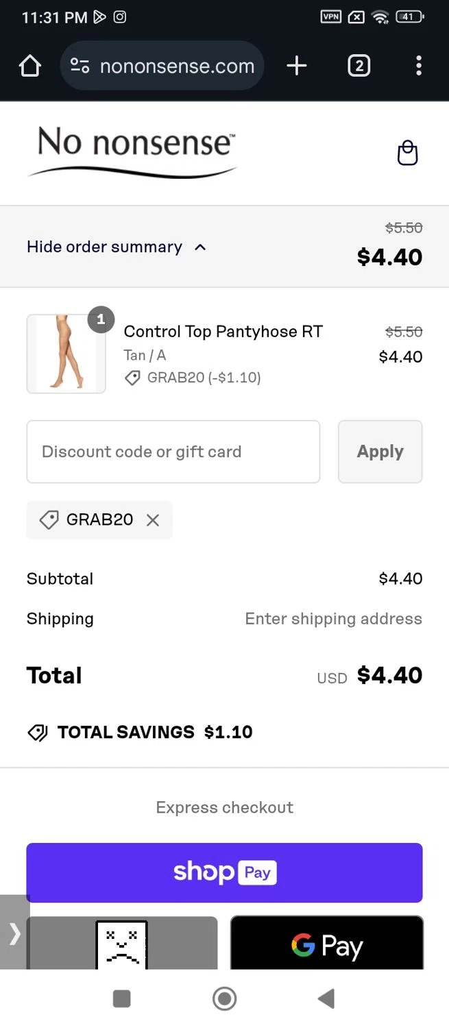 where to use No Nonsense promo code box