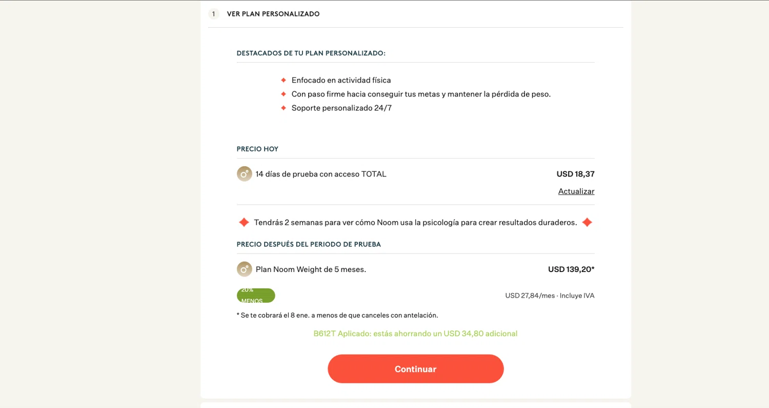 Noom promo code screenshot showing code B612T applied at Noom checkout page. Uploaded by SimplyCodes community member ELOIN777 on Dec 25, 2025