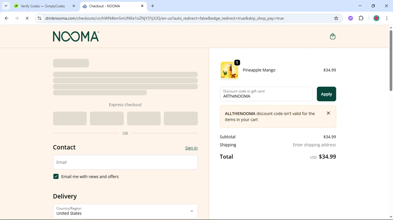 NOOMA discount code screenshot showing code AllTheNOOMA applied at NOOMA checkout page. Uploaded by SimplyCodes community member DiscountSentinel4513 on Oct 31, 2025