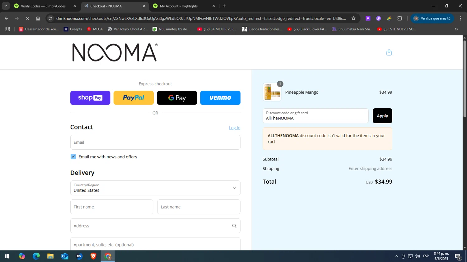NOOMA discount code screenshot showing code AllTheNOOMA applied at NOOMA checkout page. Uploaded by SimplyCodes community member yasabesssss on Jun 7, 2025