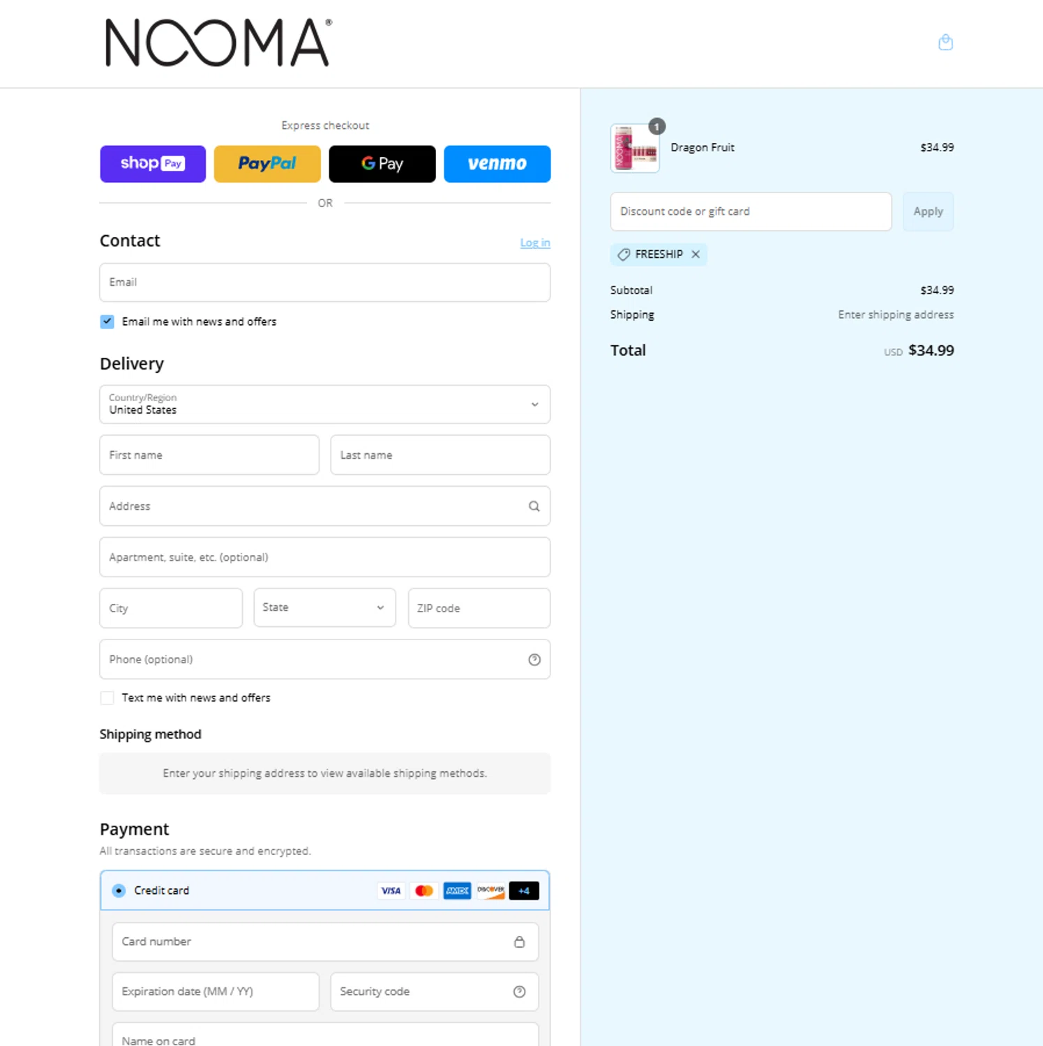 NOOMA discount code screenshot showing code Freeship applied at NOOMA checkout page. Uploaded by SimplyCodes community member Tortugasninja on Mar 19, 2025