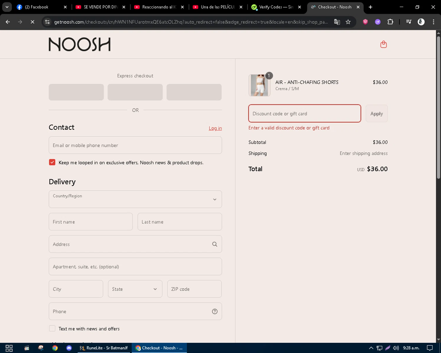 Noosh coupon code screenshot showing code BDBOGO applied at Noosh checkout page. Uploaded by SimplyCodes community member CleverSentinel9441 on Aug 3, 2025