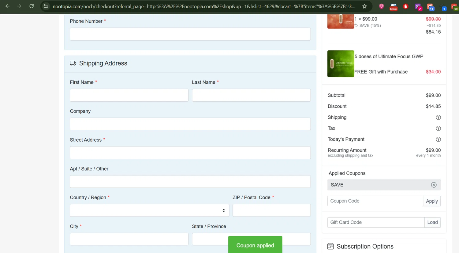 Nootopia discount code screenshot showing code Save applied at Nootopia checkout page. Uploaded by SimplyCodes community member Alejandrosanchez18 on Nov 1, 2025
